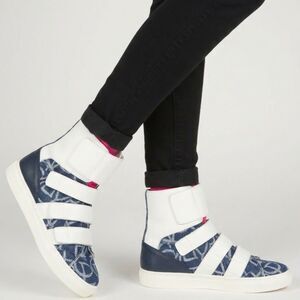 Cuple High Top Sneakers 7 Denim Peace Sign Graphic Y2K Streetwear Blue White